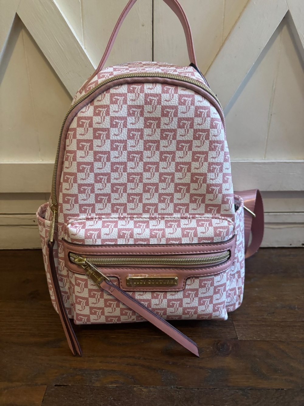 Juicy Couture Pink Monogram Mini Backpack with Gold Hardware